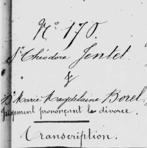 exemple transcription jugement de divorce dans registre de mariage état civil Bayonne 1902